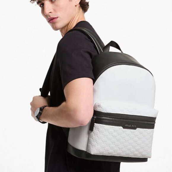 Michael Kors $548 retail Bright White & Black Cooper Logo Embossed Backpack NWT - Picture 2 of 16